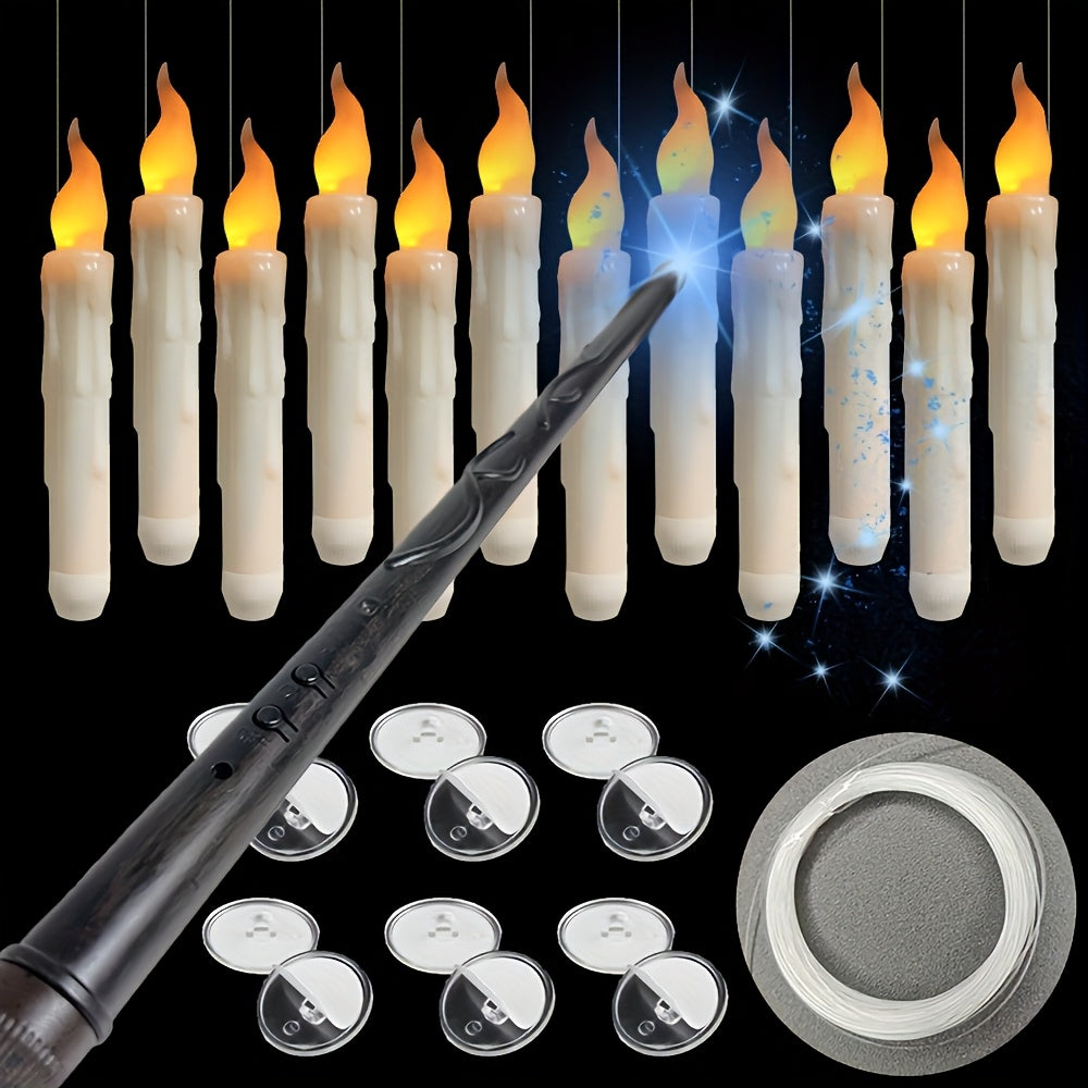 TEMU 12pack Christmas Floating Candles With Magic Wand Remote Led Flameless Hanging Taper Candle Flickering For Home Holiday Decor