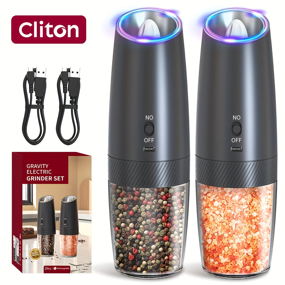 TEMU 1pc-2pcs, Gravity Sensor Electric Pepper Mill, Rechargeable Automatic Grinder, Automatic Black Pepper Mill, White Pepper Mill, Sea Salt & Rose
