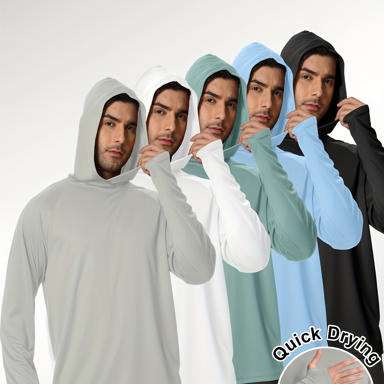 TEMU 5 Pack Men's Athletic Hoodies Long Sleeve Fishing Shirts For Men Shirts Lightweight Rash Guards