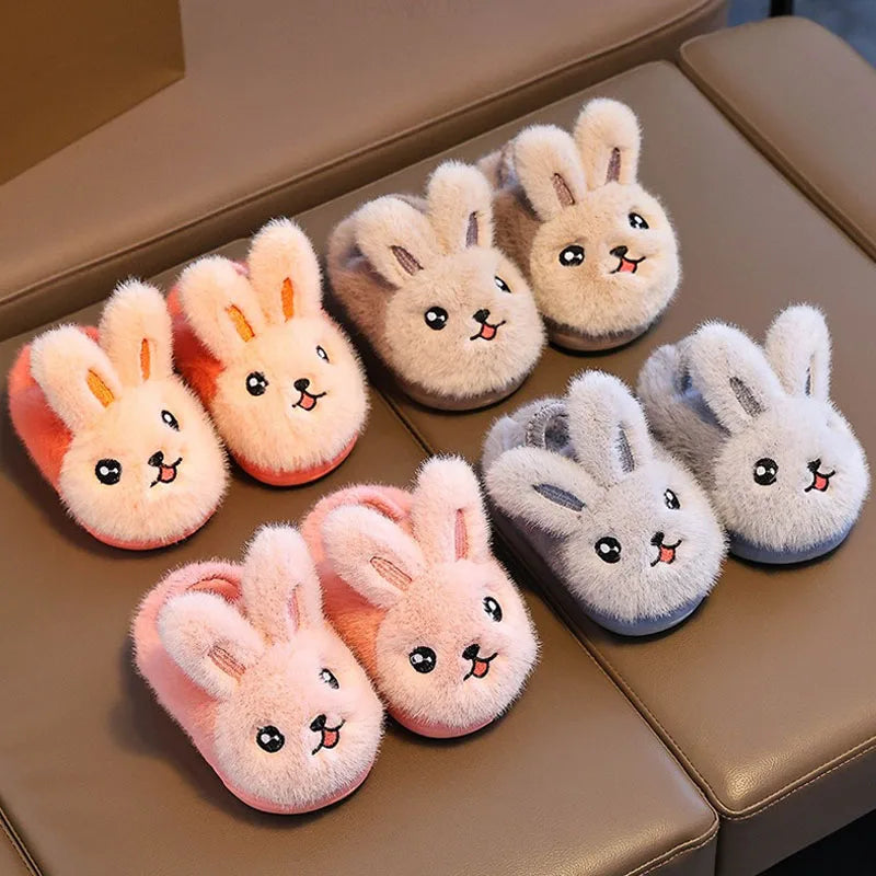 Winter New Cartoon Rabbit Girl Baby Cotton Slippers Cute Plush Boy Kids Toddler Anti Slip Home Shoes Warm Soft Children Slippers