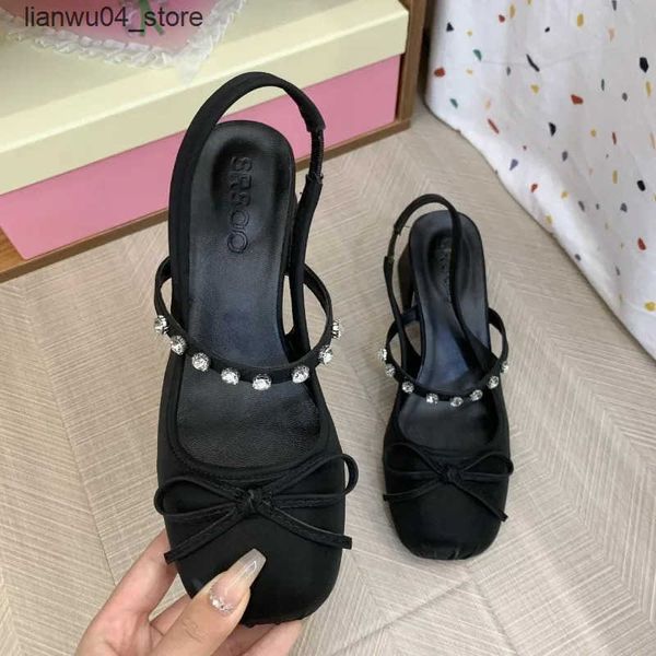 Sandals Womens Shoes 2025 Fashion Baotou Womens Sandals Hot Sale Butterfly-knot Solid Dress Sandals Women New Crystal Heels Women H250107