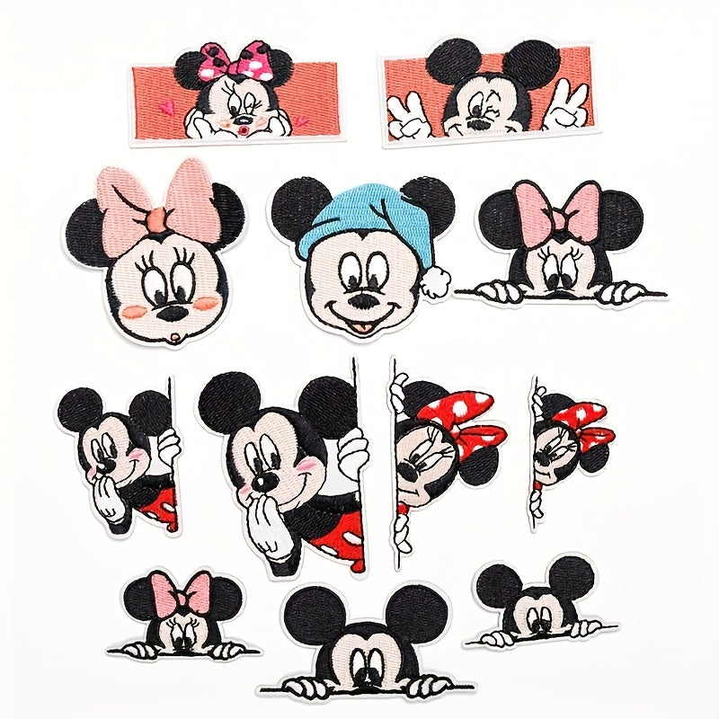 TEMU 12pcs & Mouse Cartoon Embroidered Iron-on-sew-on Patches - Premium Fabric Diy Cloth Appliques For Bags, Jackets, Hats, Clothing Accessories (