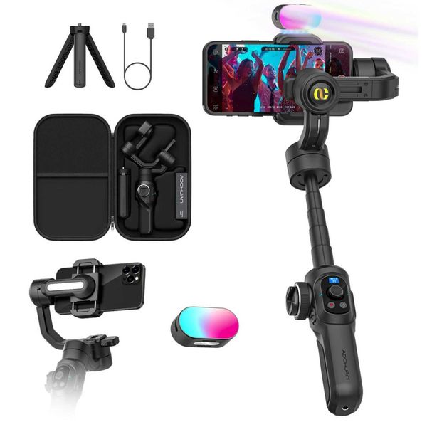 Stabilizers AOCHUAN Smart S2 Kit Professional 3-Axis Gimbal Stabilizer for Smartphones Built-in 18cm Extension Rod and powerful fill light z