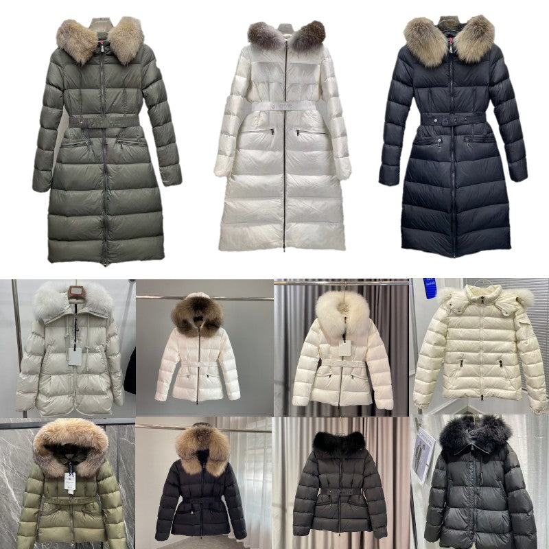 Womens Jacket Designer Winter Jackets Down Long Coats Real raccoon hair collar Warm white Fashion Parkas With Belt Lady Down Coat Outerwear Big Pock