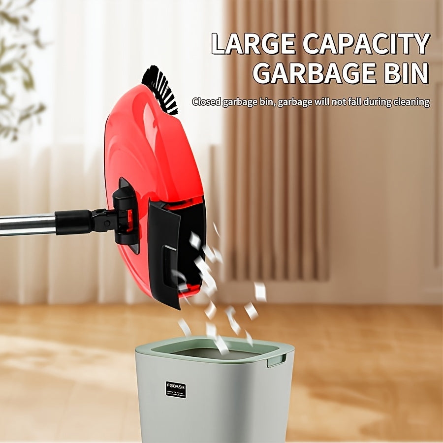 TEMU Push Sweeper With Built-in Dustbin - Roller Broom, Dustpan & Mop Combo, Multi-surface For Hardwood, Tile & Laminate, Simple Roller Design For