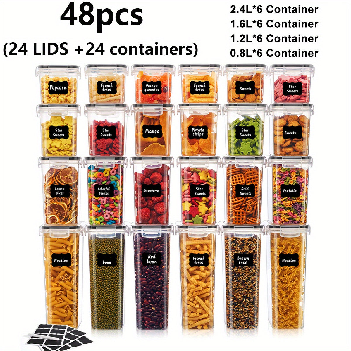 TEMU 18-48-72-84pcs Food Storage Box With Lids, Labels And Markers, A Sealed Storage Container For Kitchen Food Pantry, Suitable For Sugar, Flour And