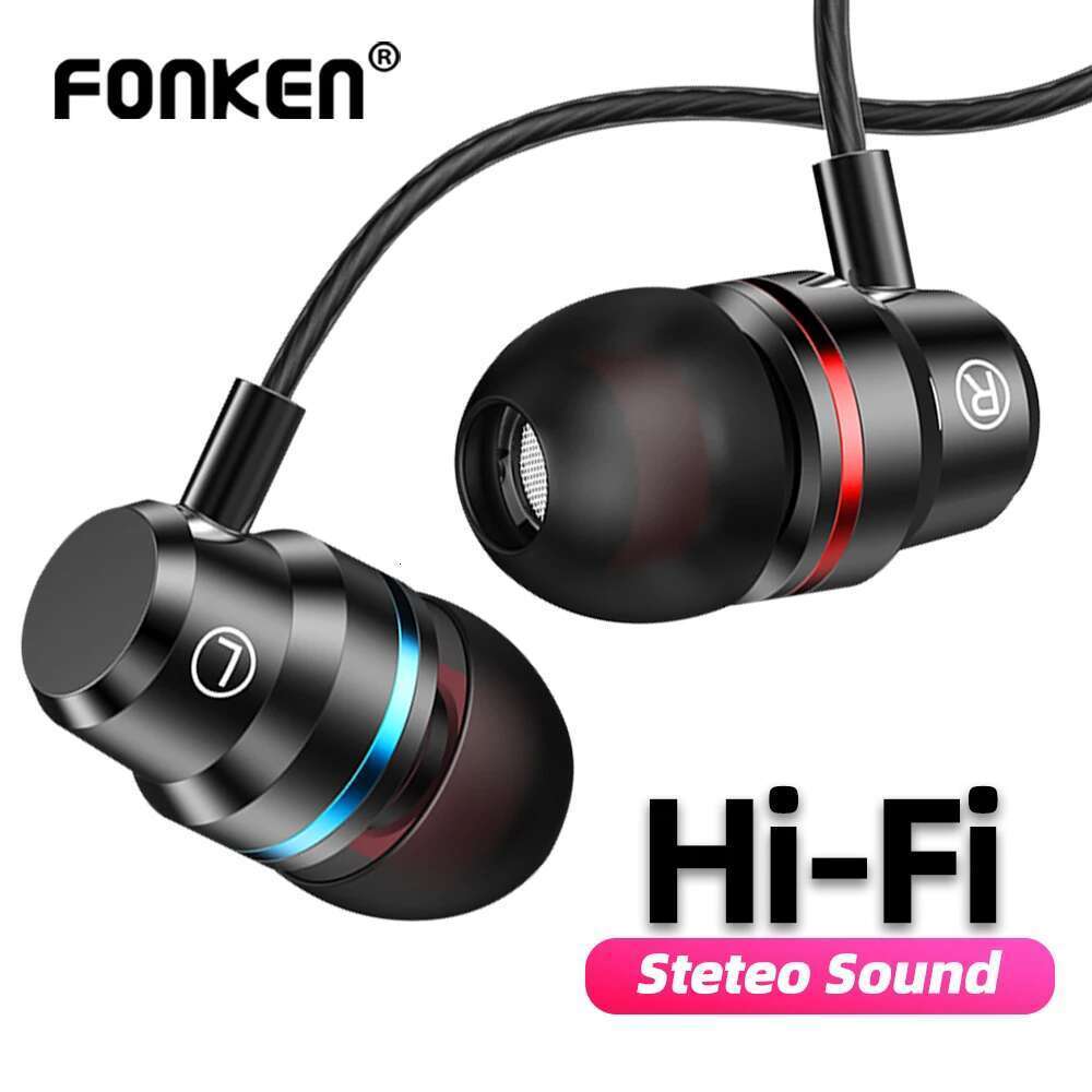 FONKEN 3.5mm Earphone Wired Stereo Bass Music Earpiece For Xiaomi Samsung Waterproof Sports Earbuds Gaming Headset Mic
