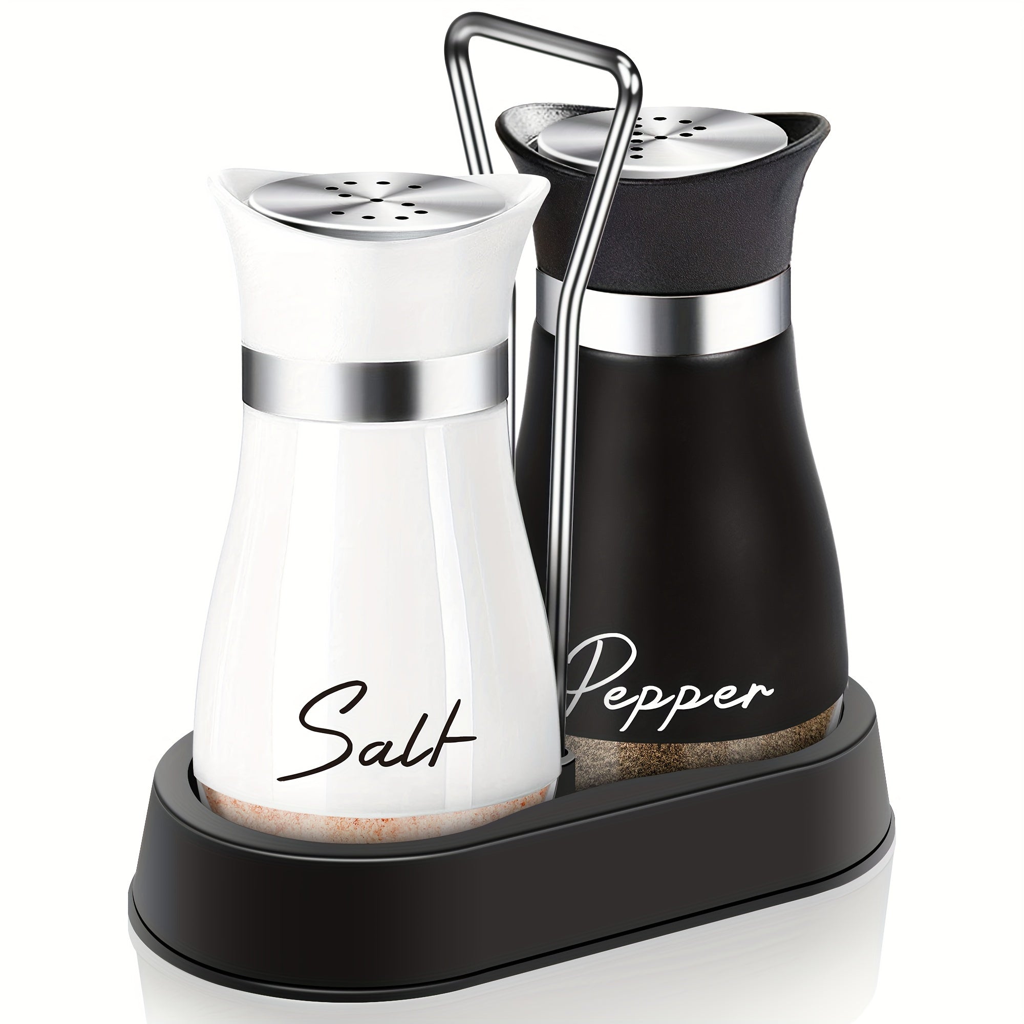 TEMU Salt And Pepper Shakers Set With Holder, 4oz Bottom Salt Shaker With Stainless Steel Lid For Kitchen Gadgets Cooking Table Housewarming Gift