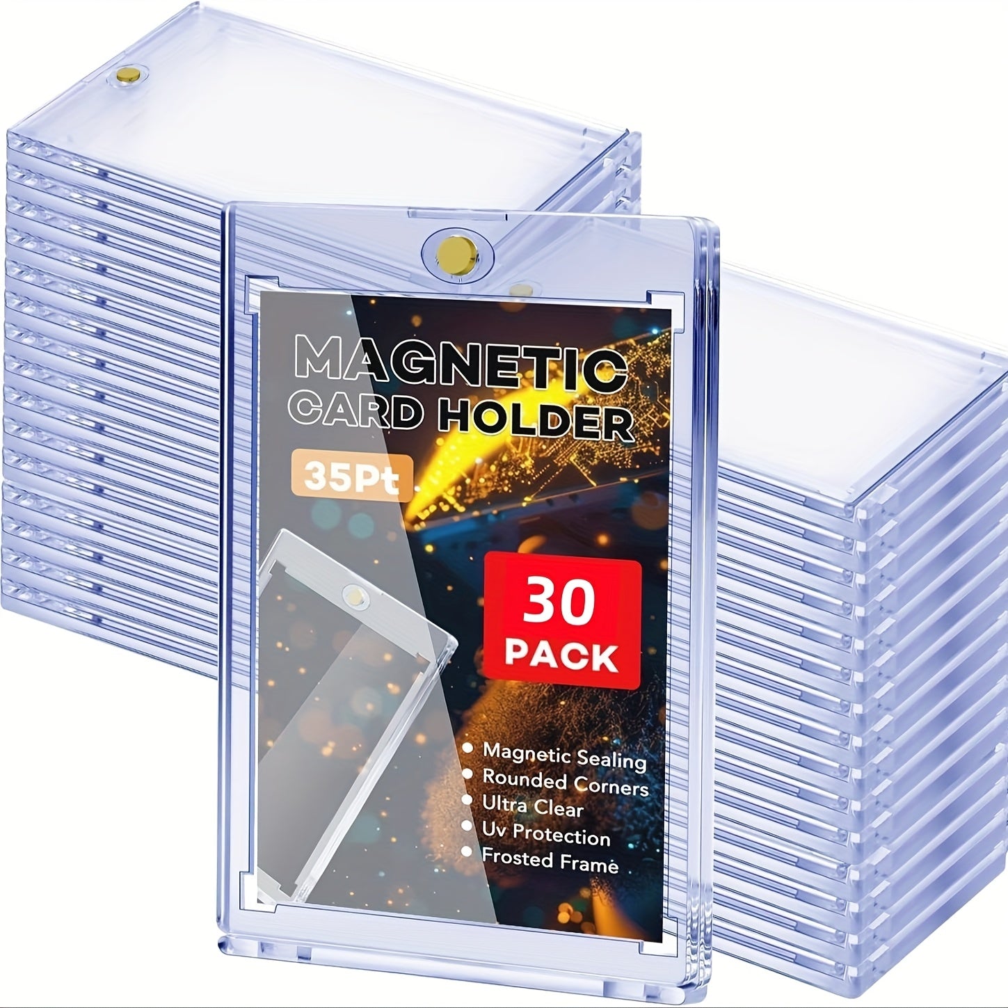 TEMU 35pt Magnetic Card Holder - 5-60pcs Clear Acrylic Display Case With Uv Protection & Rounded Corners, Durable Hard Plastic For Standard Sports