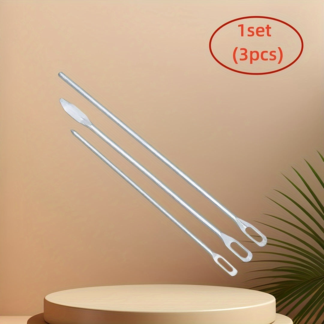 TEMU 3pcs Heavy-duty Elastic Cord Threading Tool Set With Ergonomic Grip & Large Eye - Heavy-duty Metal Construction For Sewing, Knitting, Macramé,