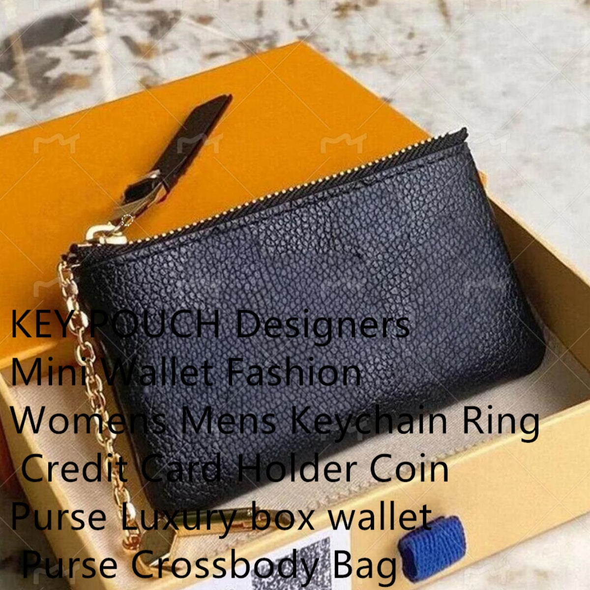 With box Key Pouch Leather Bag Holders Purse CLES Designer Fashion Womens Mens Key Ring Credit Card Holder Coin Purses Mini Wallet Charm Brown Canva