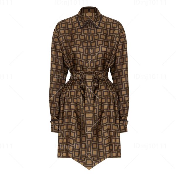 F12E luxury Designer High quality CLASSIC DressesWomen&#039;s Relaxed-Fit Belted Shirt Dress Casual Party Shirts Ladies Dress