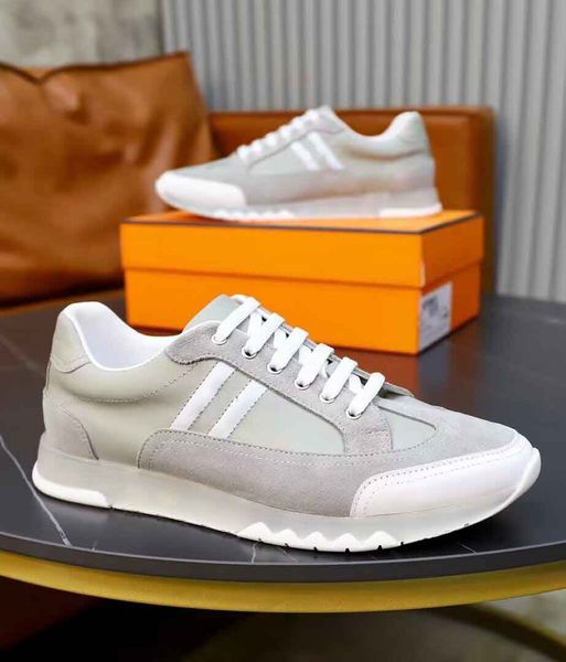 Top Men Brand Trail Sneakers Shoes !!Low Top Calfskin Leather Skateboard Walking Blue Preto Branco Casual Chaussures de Saperles Treinadores