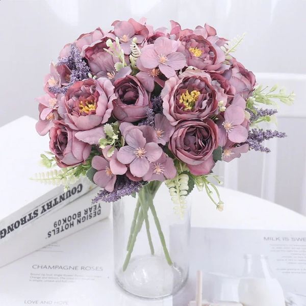 Artificial Flowers Silk Peony Hydrangea Wedding Party For Vase Home Decoration Table Accessories Christmas Garland Scrapbook 250113