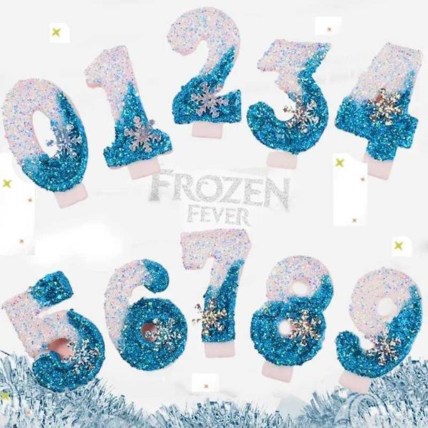Candles 0-9 Numbers Glitter Snowflake Cake Candle Frozen Birthday Candles Children Girls Birthday Party Cake Topper Decoration Supplies J241