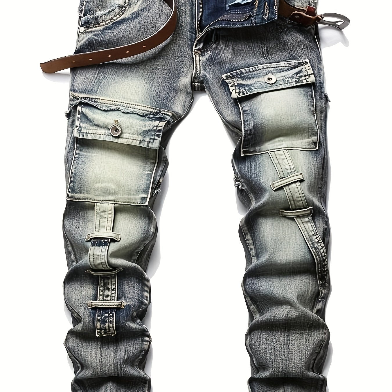 TEMU Longbida Men's Biker Moto Washed Distressed Slim Fit Straight Jeans Denim N