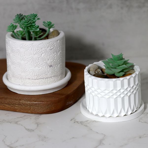 Fish Scale Pattern Planter Silicone Molds DIY Plaster Cement Cylinder Flower Pot Candle Jar Pottery Mould Home Decor Handicrafts