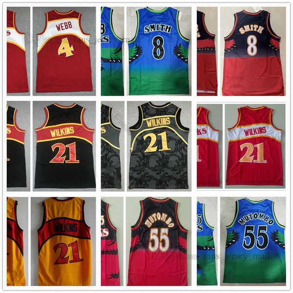 Youth Kids Men Basketball Jerseys 21 Dominique 55 Dikembe Wilkins Mutombo 8 Steve 4 Spud Smith Webb Retro Jersey