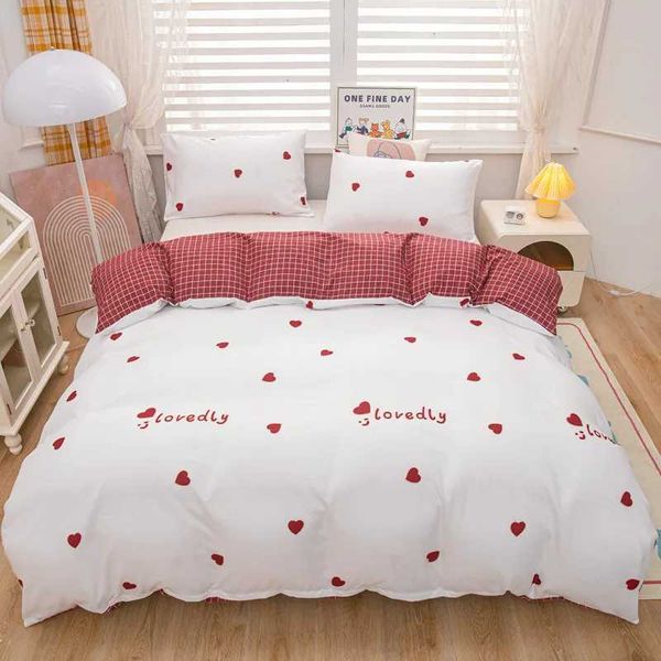 Cute Red Love Printed Bedding Set 3-Piece Childrens Girl Kavay - Shape Pattern CForter Cover He Decorates Y241231