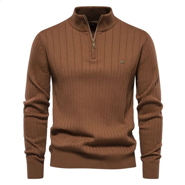 Autumn and Winter European Code Stand Collar Mens Sweater Half Zip Solid Color Knit Quality Business Mens Wear S-2XL 240725