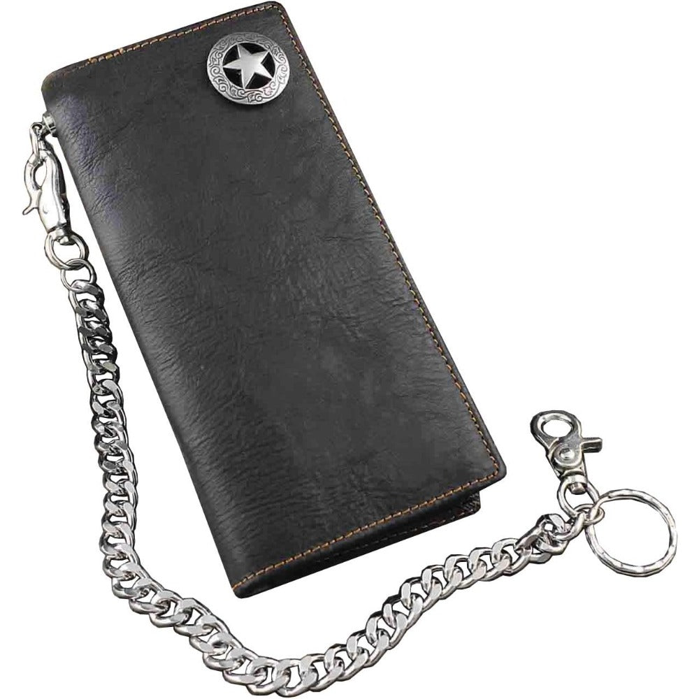TEMU Biker Rock Star Mens Card Money Long Black Real Leahter Wallet With Chain