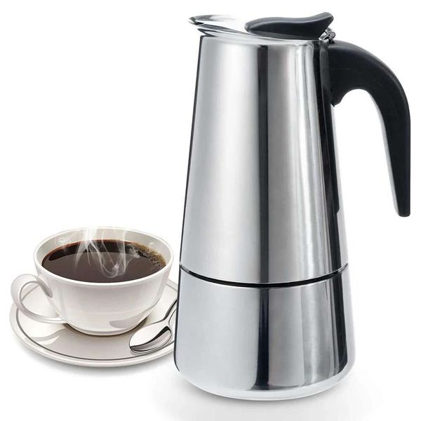 Italian hine Moka Pot Stainless Steel Geyser Coffee Maker Espresso Latte Stovetop Jug Bta