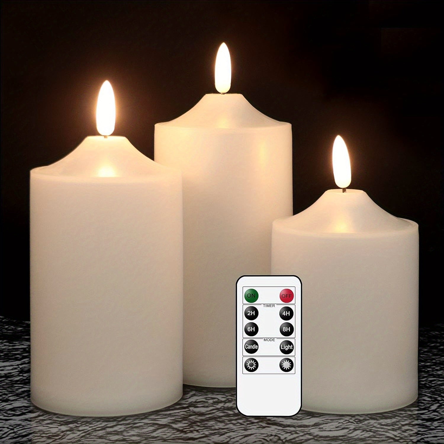 TEMU 3pcs 3d Wickless Flickering Flameless Candles, Battery-powered, With Remote Control, Plastic Cylindrical Led Warm Light Candles, Suitable For