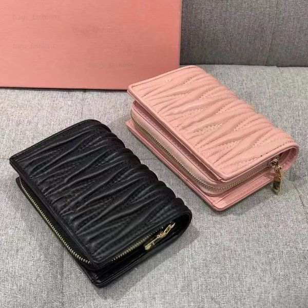 Women Short Card Holder Designer Mini Purses Black Pink New Ladies Fashion Pleated Wallet Coin Purse Zipper Closure Multiple colors Small Wa