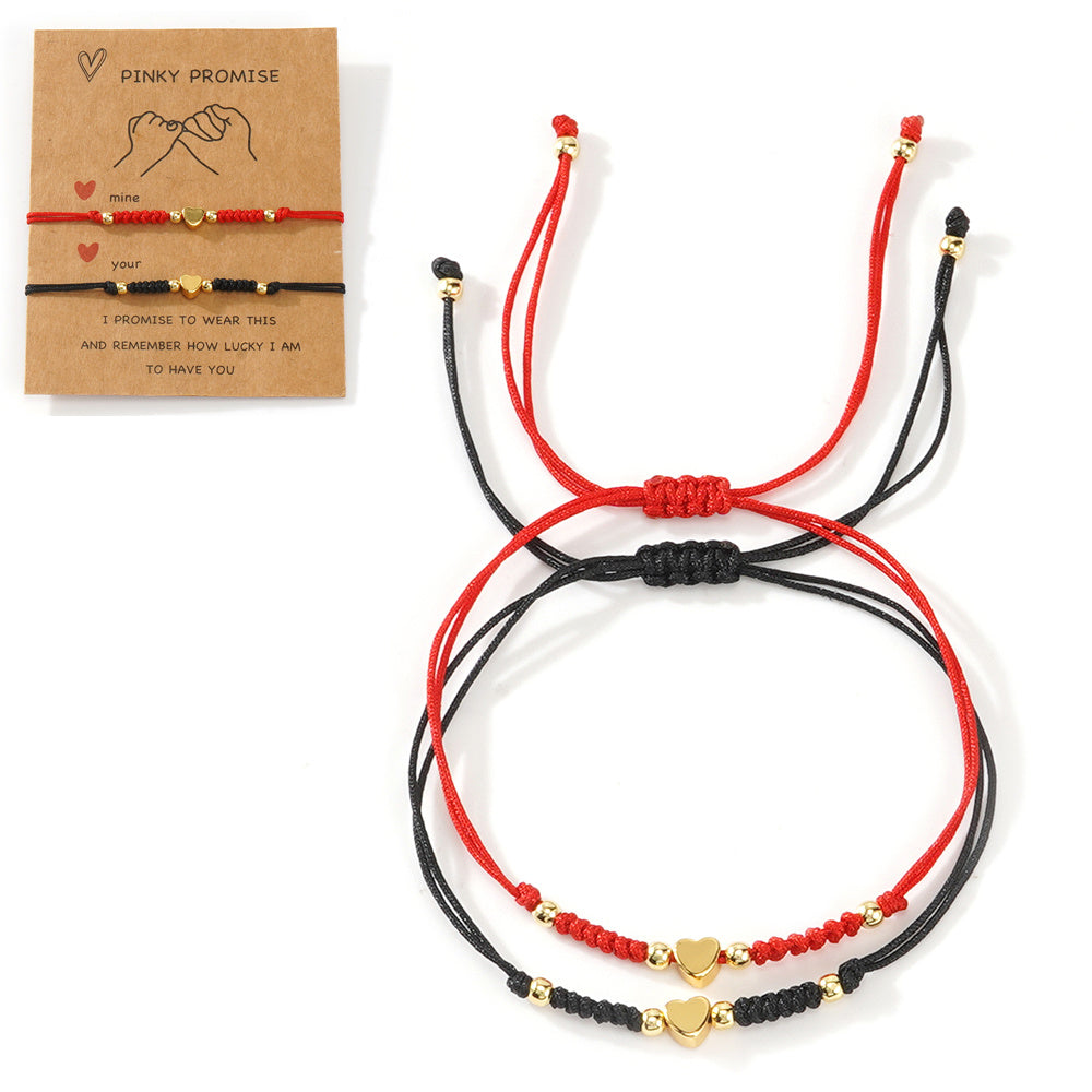 TEMU -chic 2pcs Love Heart & Snake Knot Bracelet Set - , Couples' Charms With Card - Casual Attire & Gifts, Bohemian Style, Ladies' Wristbands