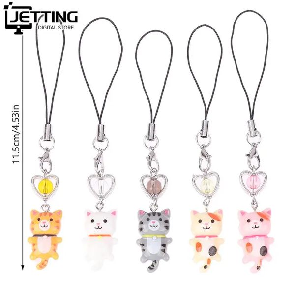 Kawaii Cat Heart Phone Charm Handmade Y2k Keychain Phone Strap Lanyard Women Girls Bag Backpack Ornament Car Keys Holder Jewelry