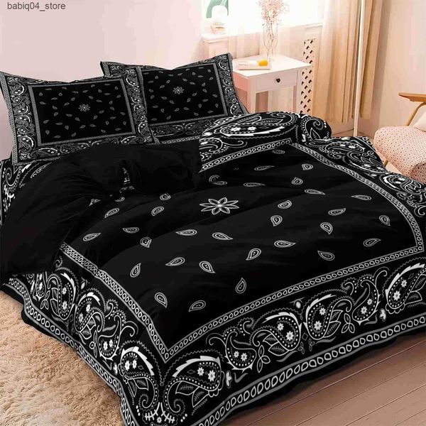 Bedding sets Paisley Mandala Black Duvet Cover Set Bohemian Style Double For Adults Queen King Size Bedding Set With case For Bedroom L24091