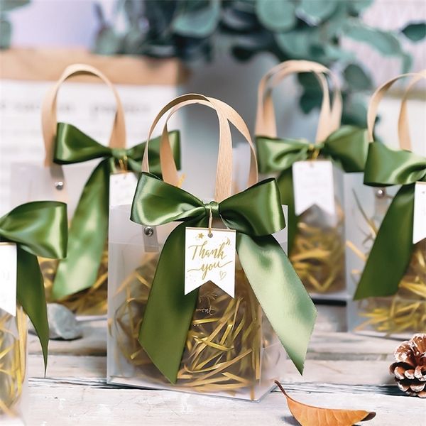 Gift Wrap 5-10pcs Gift Bag with Bow Ribbon Souvenir Tote Bag Wedding Favors for Guests Transparent Candy Boxes Party Distributions Bags 2209