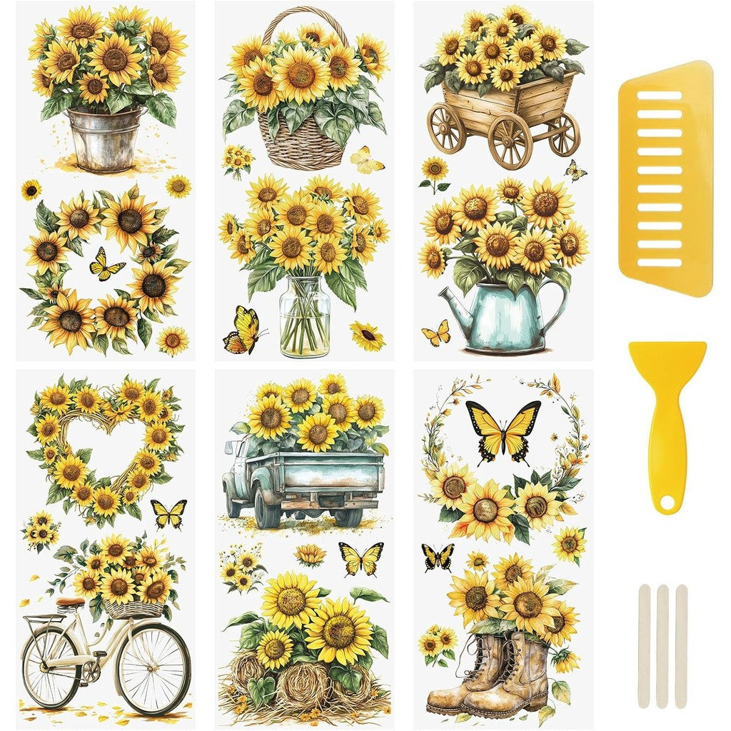 TEMU 6pcs Rub On Transfer Sticker, Sunflower Theme Transfer Decals For Diy Scrapbooking Photo Albums Furniture Envelope 11.8 * 5.9in