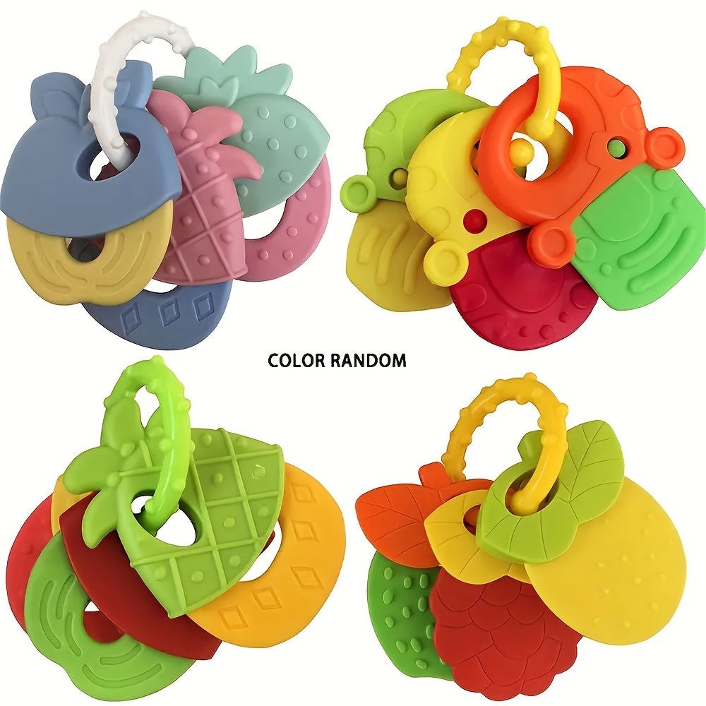 TEMU Silicone , Fruit-shaped Baby Teether - Soft Silicone Teething Keys Toy For Infants 0-12 Months (chewable & Easy To Hold)