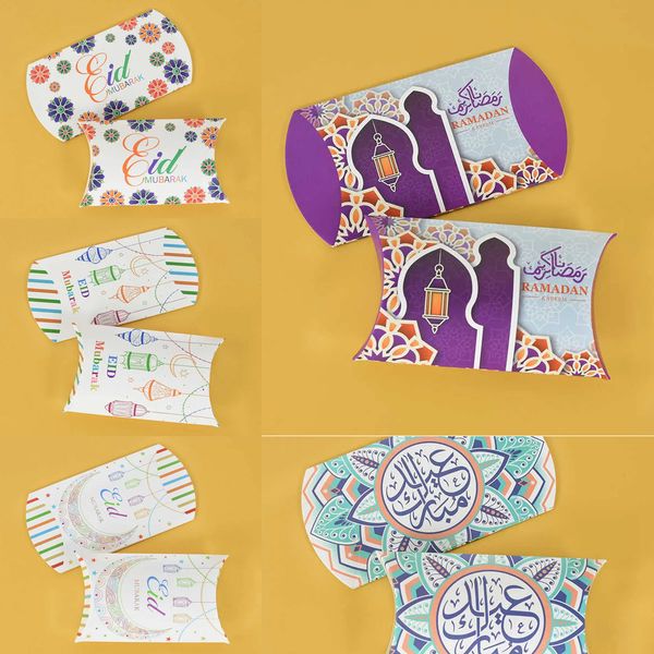 Update New 10-20Pcs Eid Mubarak Gift Box Pillow Shape Candy Cookie Packaging Bag Islam Muslim Party Supplies 2023 Ramadan Kareem Decoration