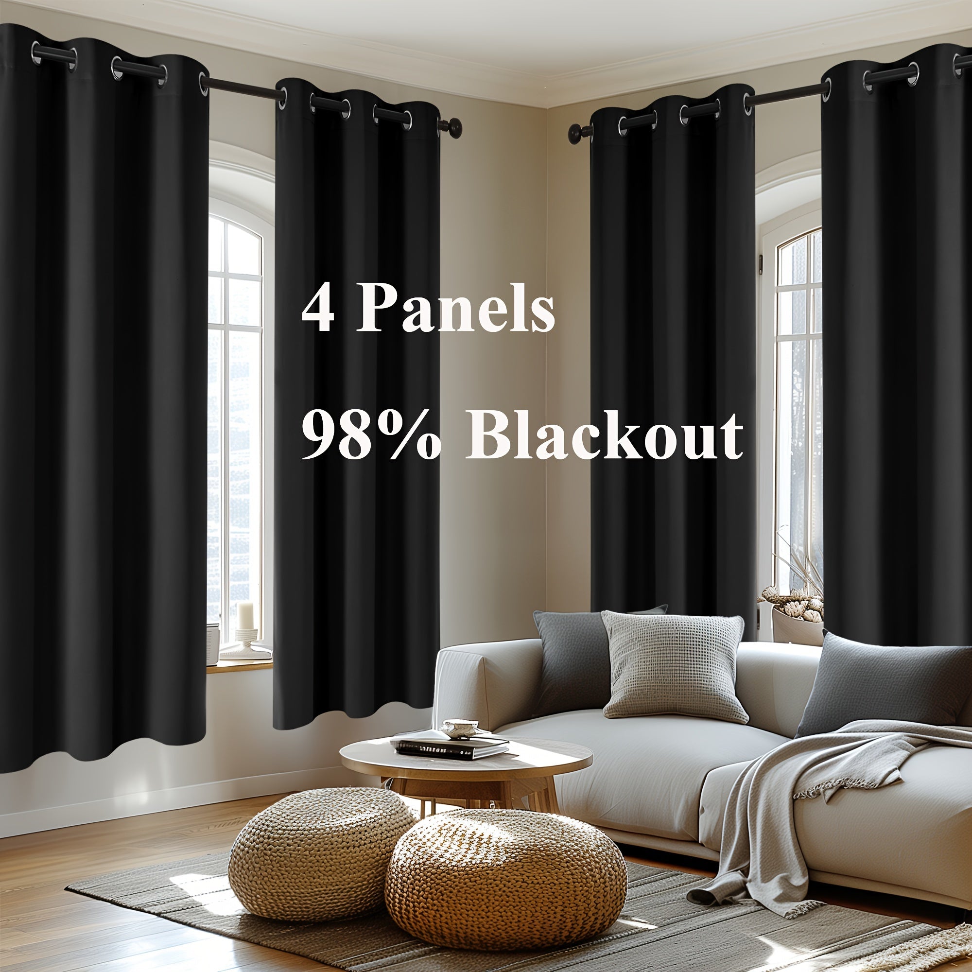 TEMU 4 Panels Room Darkening Blackout Curtains Solid Thermal Insulated Sun Grommet Curtains For Halloween Decor, Bedroom, Hotel, Living Room, Set Of