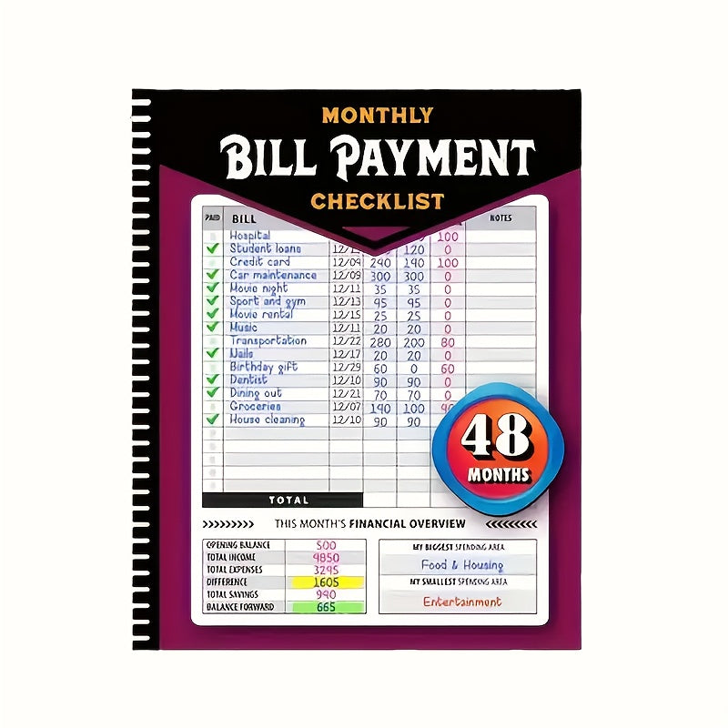 TEMU 1pc Financial Organizer Notebook - Monthly Bill Payment & Budget With Payment Due-received Columns, Expense Categories (groceries, , Rent) -