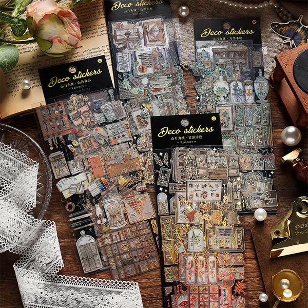 Adhesive Stickers Journamm 3pcspack 3D Gilding Craft PET Materials DIY Cut Collage Junk Journal Plants Flowers Decor Sticker Stationery 2307