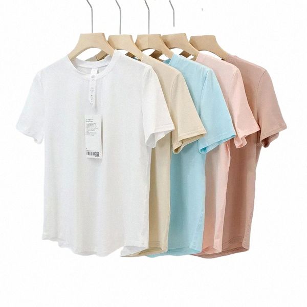 womens 2024 Yoga Love T-shirt Summer Top Womens Round Collar Short Sleeve Elastic Breathable Sports Fitn Solid Color m5tU#