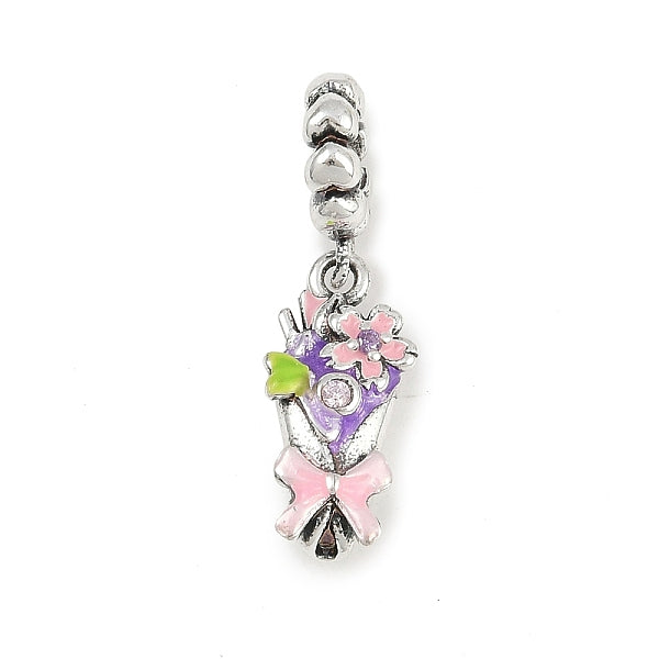 Messing Strass rosa Emaille Bouquet europäischen baumeln Charms