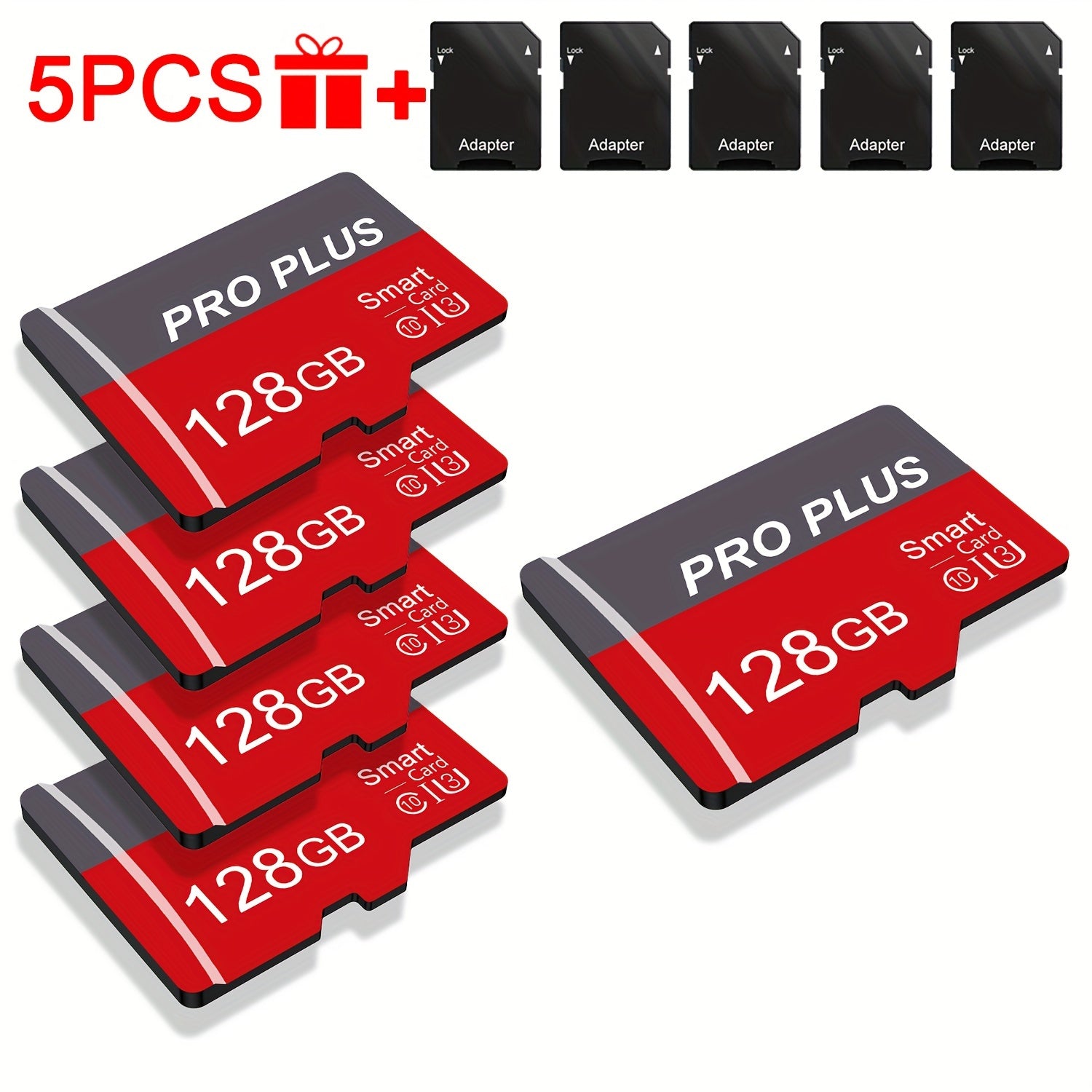 TEMU 5pcs Memory Card 128gb 64gb 32gb 16gb With Adapter, High Card 8gb 4gb 2gb 1gb, U3 C10 A1 Memory Tf Card For Tablet-camera-phone-car Audio, Store