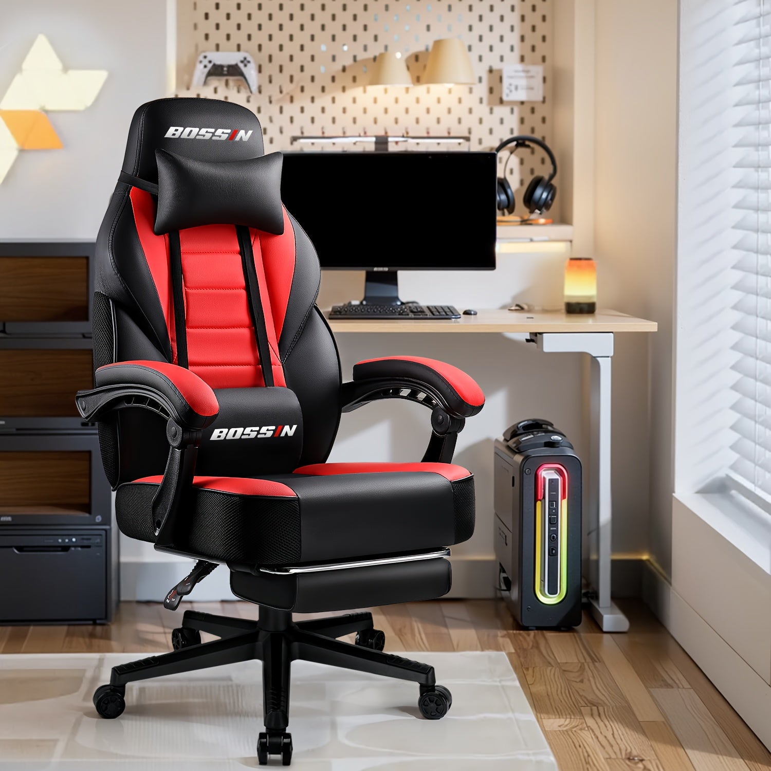 TEMU Big And Tall Gaming Chair, Video Game Chair With Footrest And Massage Lumbar Support, 400lb Capacity Office Chair, Ergonomic Computer Chair