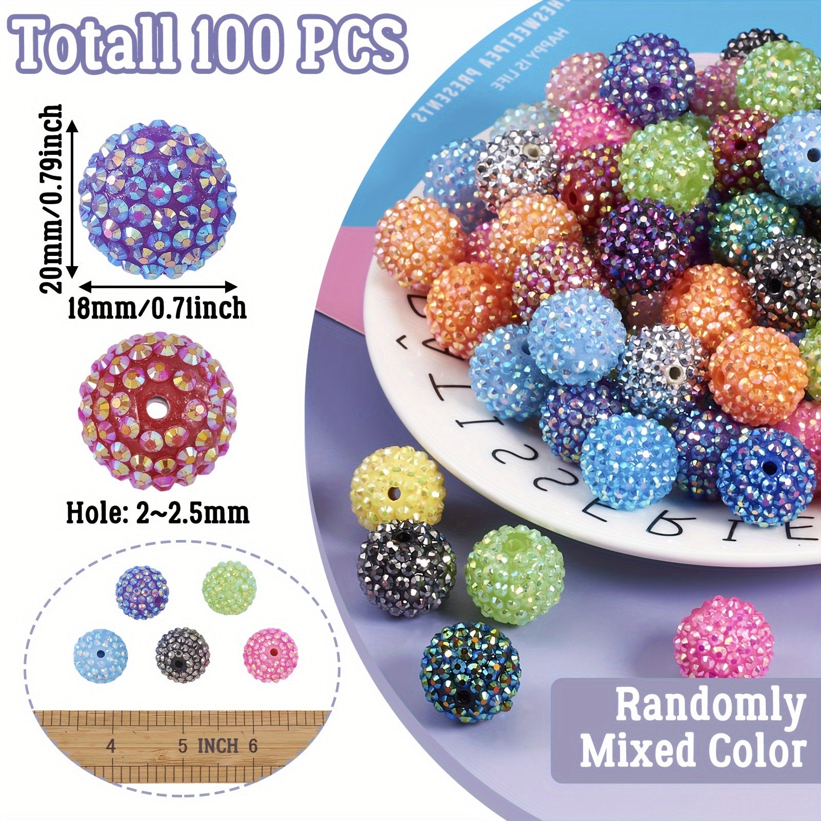 TEMU 100pcs Ab Color Resin Beads, Mixed Color, Handmade Craft Supplies For Chunky Bubblegum Bracelet Necklace Earring Jewelry Key Chain Making