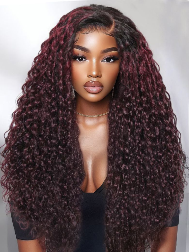 [Trend Hihglight]UNice 13x4 Burgundy Plum With Dark Roots & Blonde Highlight & Glossy Highlight Water Wave Wigs