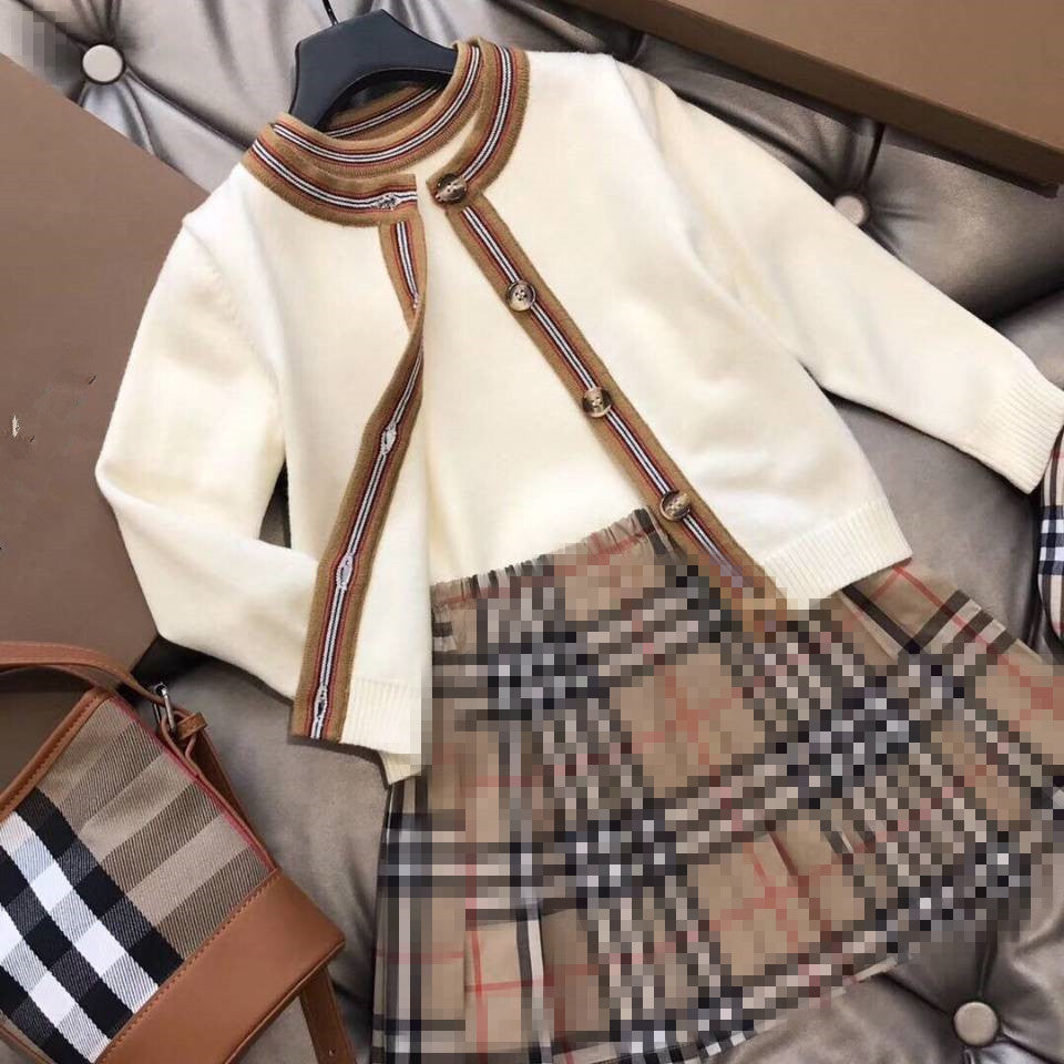 girl dresses baby partydress designer kids Knitted long sleeved cardigan+short sleeved+pleated skirt three piece casual set 019