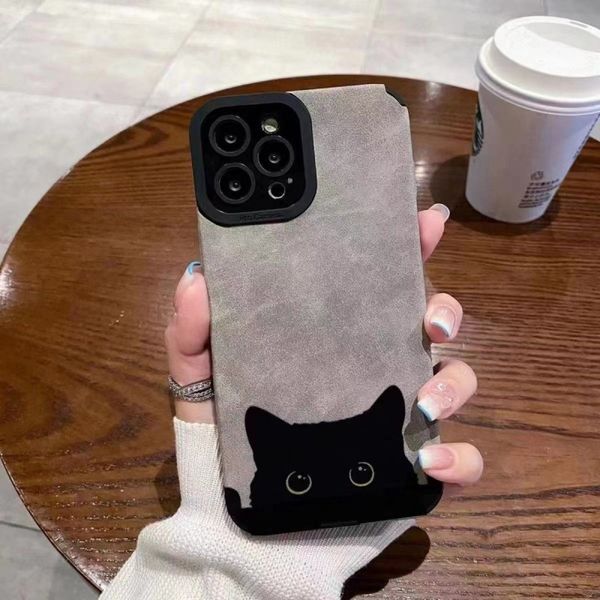 Black Cat Phone Case Suitable for 16 Pro Max 13 Sheepskin Pattern 15 Phone Case 12 Soft Case 7P Anti Dirty and Anti Drop