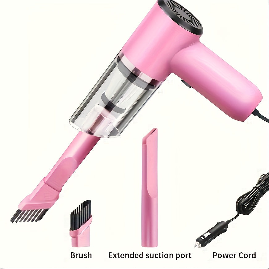 TEMU 1 Pink 12v Powerful Handheld Car Vacuum Cleaner - Compact Wired Design, Remove Dust And Pet Hair, With Accessory Kit Included, Without Battery,