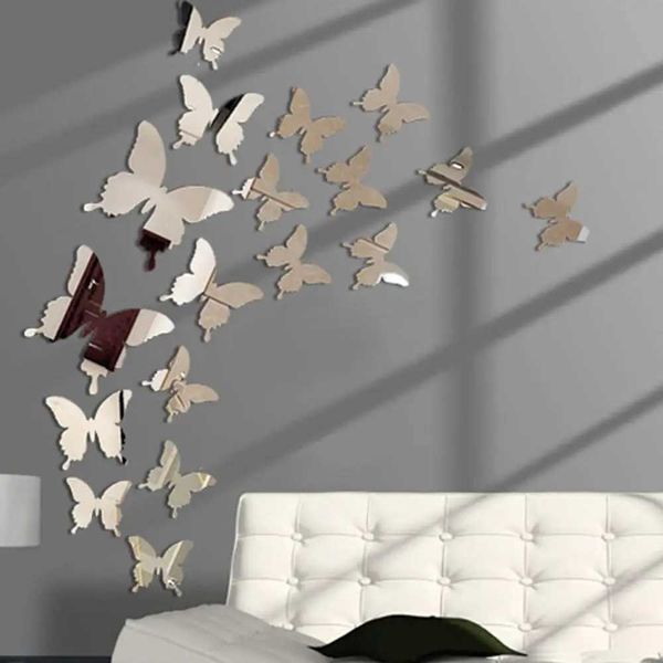 12pcs Mirror Wall Sticker Decal Butterflies 3D Mirror Wall Art Party Wedding Home Decors Butterfly fridge Wall Decal On Sale Y240730