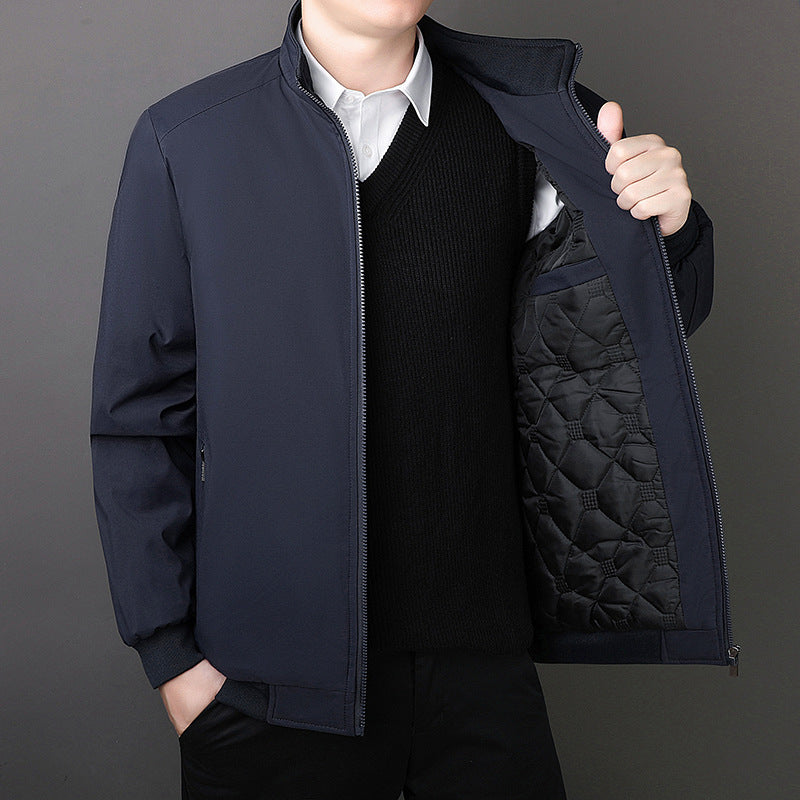 M8162 Coat autumn and winter stand collar jacket middle-aged men&#039;s casual tops loose plus velvet men&#039;s clothing