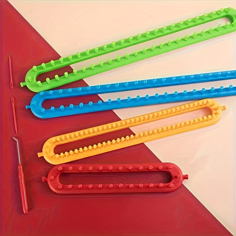 TEMU 4pcs Colorful Plastic Knitting Machine Set With Hooks & Needles - Ideal For Hats, Scarves, Rugs & Diy Crafts, Includes Round & Rectangle Loom